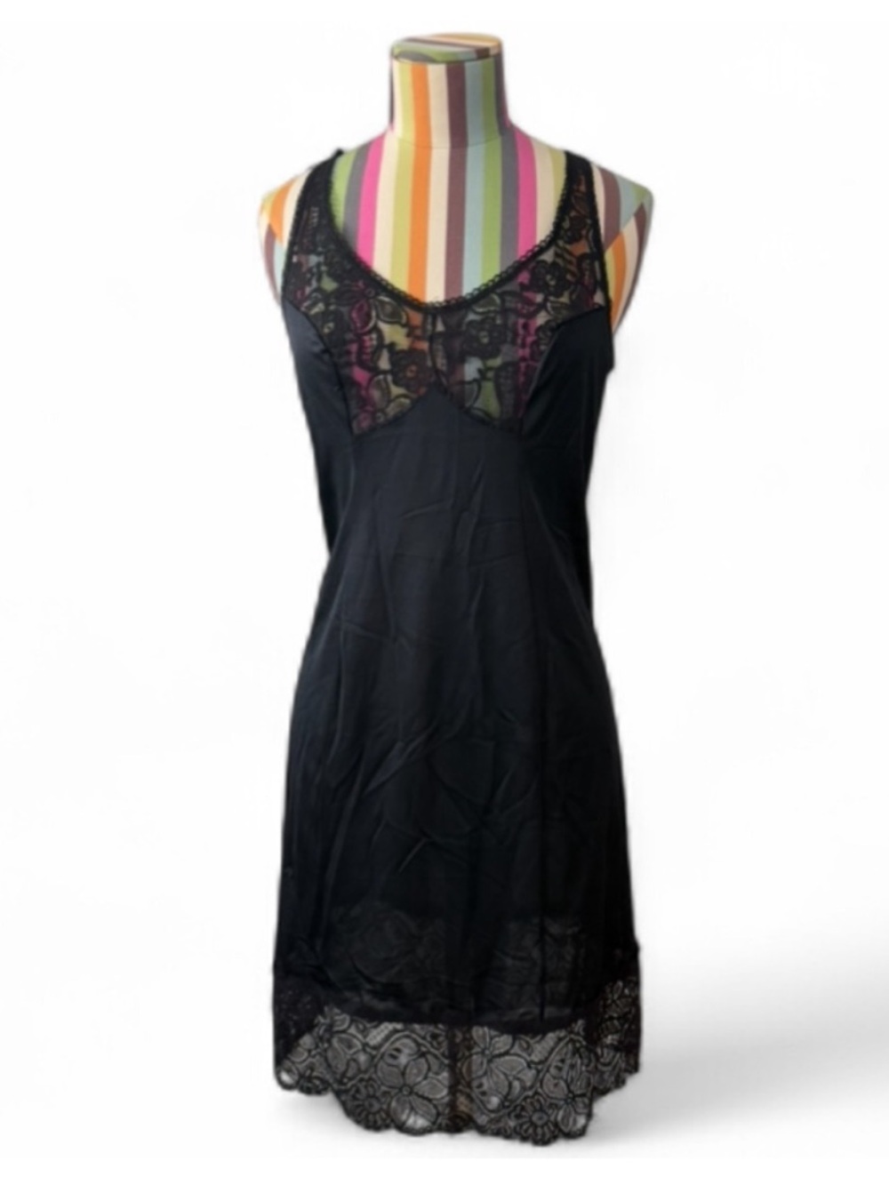 Vintage Bali Black Lace Midi Slip Dress Made in USA